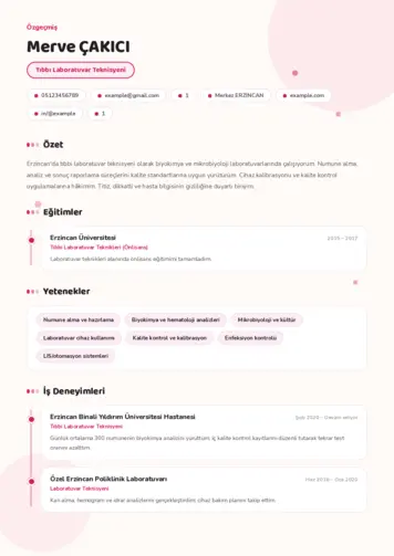 Laboratuvar Teknisyeni Cv Örnekleri cv indir